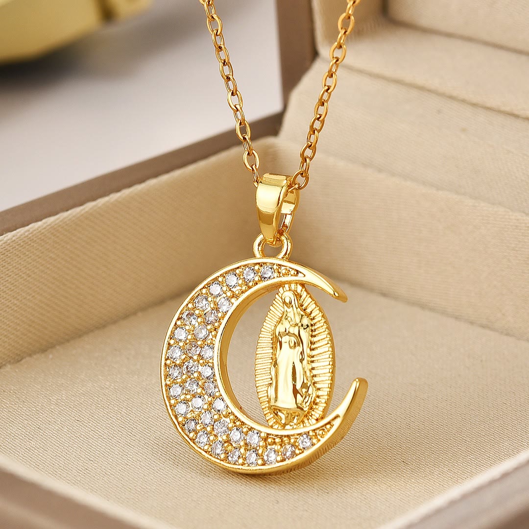 Christianartworkshopthe Crescent Moon Our Lady of Guadalupe Maria Golden Necklace - 🔥3 PCS - image 1