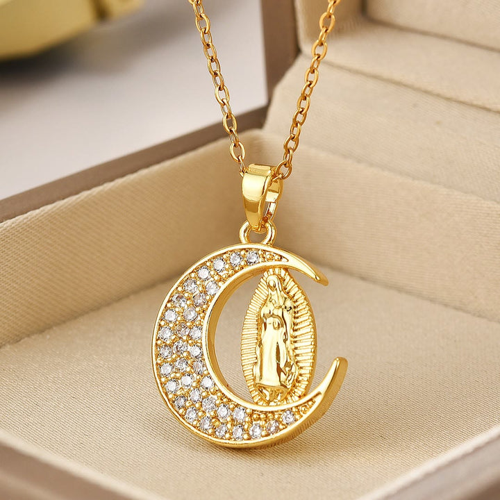 Christianartworkshopthe Crescent Moon Our Lady of Guadalupe Maria Golden Necklace - 🔥3 PCS - image 1