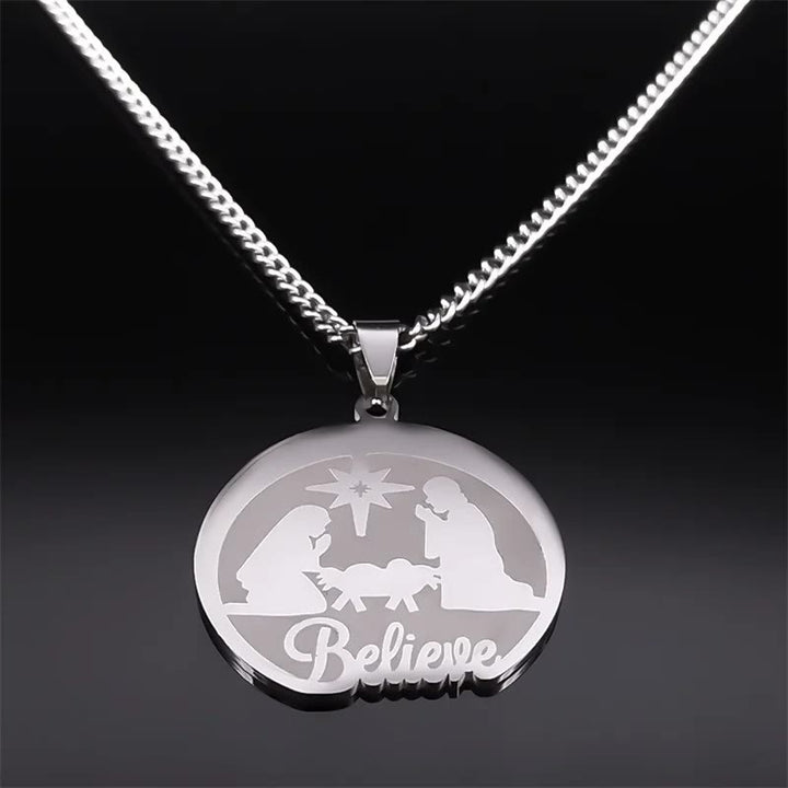 Christianartworkshop Silver Nativity Believe Christmas Gift Necklace - image 2