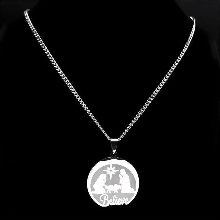 Christianartworkshop Silver Nativity Believe Christmas Gift Necklace - image 3