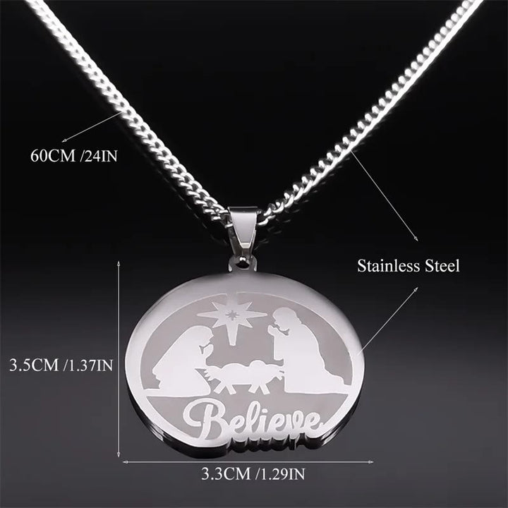 Christianartworkshop Silver Nativity Believe Christmas Gift Necklace - image 5
