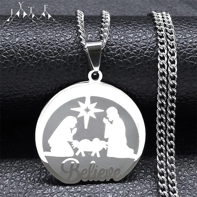 Christianartworkshop Silver Nativity Believe Christmas Gift Necklace - Silver - image 1