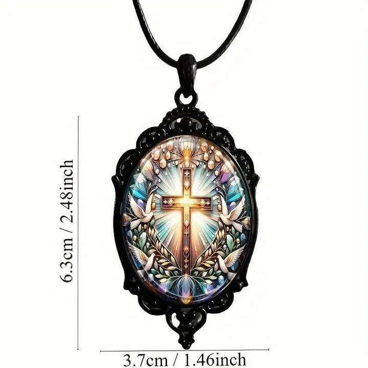 Christianartworkshop Retro Style Cross & Holy Dove Glass Pendant Necklace - image 4