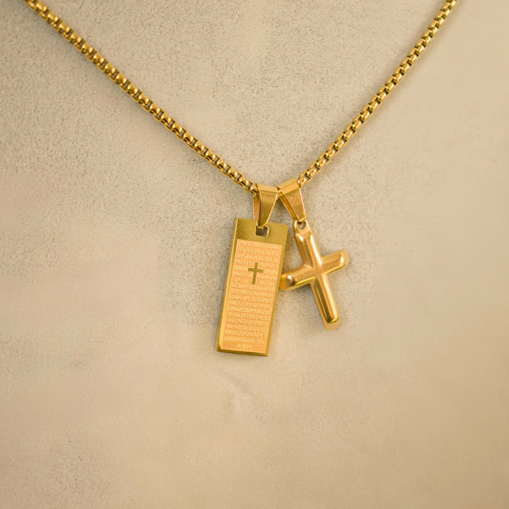 Christianartworkshop Classic Style Bible Prayer Scripture Madal Cross Golden Necklace - image 3