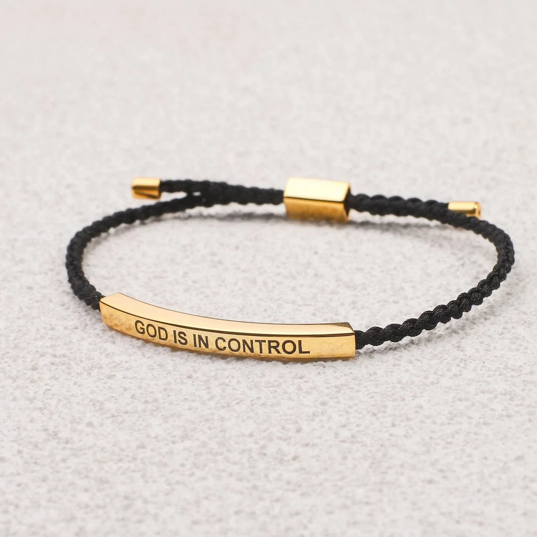 Christianartworkshop Simple Style God Blessed Adjustable String Bracelet - Black-gold - image 1
