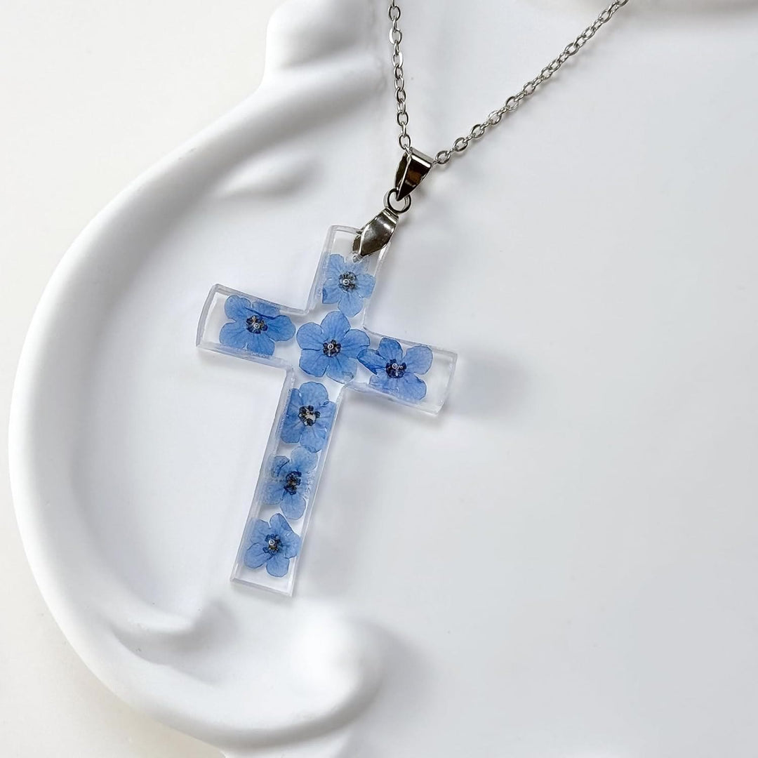 Christianartworkshop Fresh Style Natural Real Dried Flower Cross Necklace - image 4