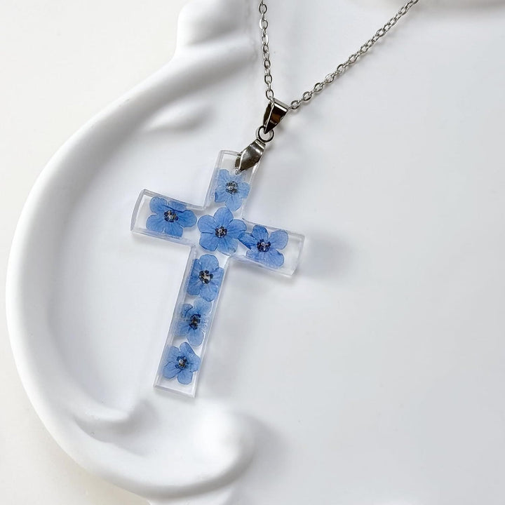 Christianartworkshop Fresh Style Natural Real Dried Flower Cross Necklace - image 4