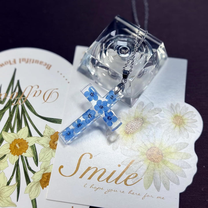 Christianartworkshop Fresh Style Natural Real Dried Flower Cross Necklace - image 2