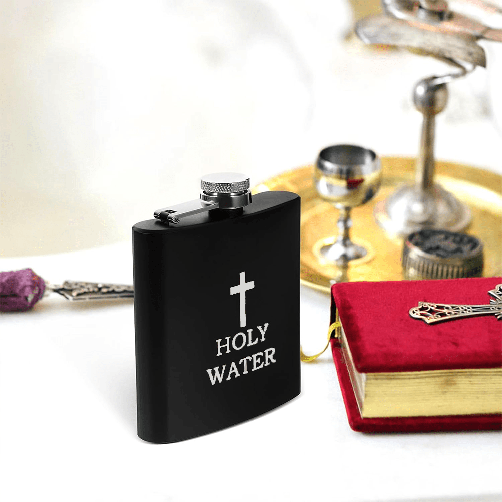 Christian Art Black Holy Water Portable Alcohol Drinking Flask - image 4