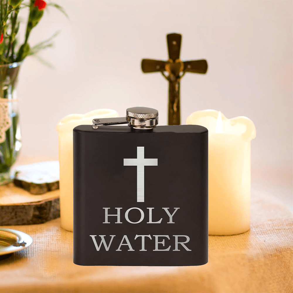 Christian Art Black Holy Water Portable Alcohol Drinking Flask - image 2