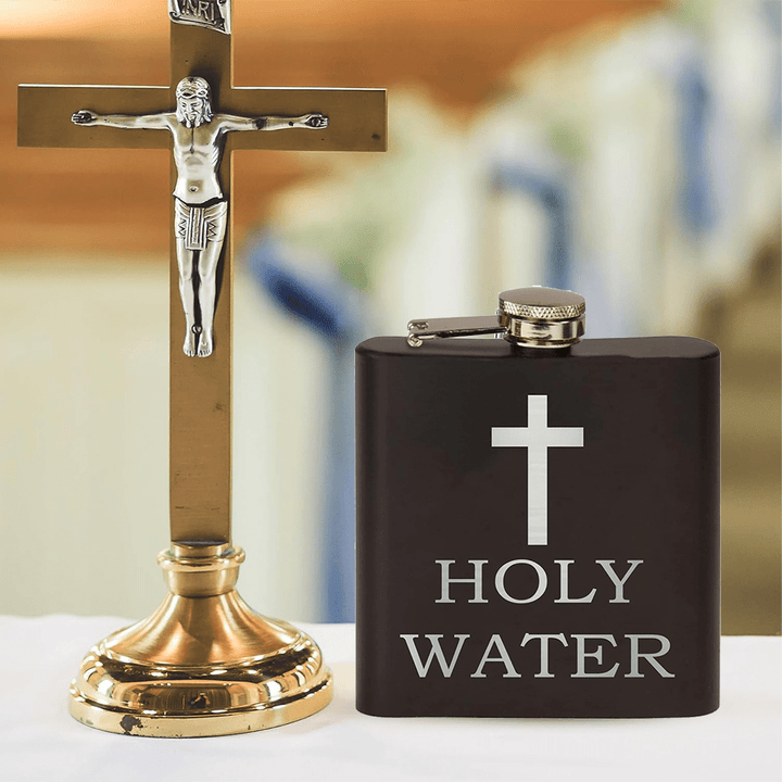 Christian Art Black Holy Water Portable Alcohol Drinking Flask - Black - image 1