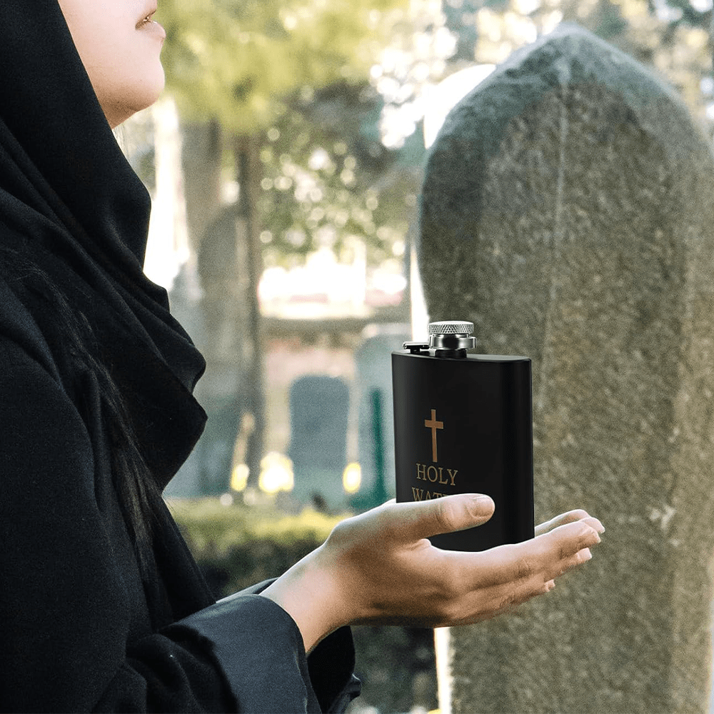 Christian Art Black Holy Water Portable Alcohol Drinking Flask - image 5