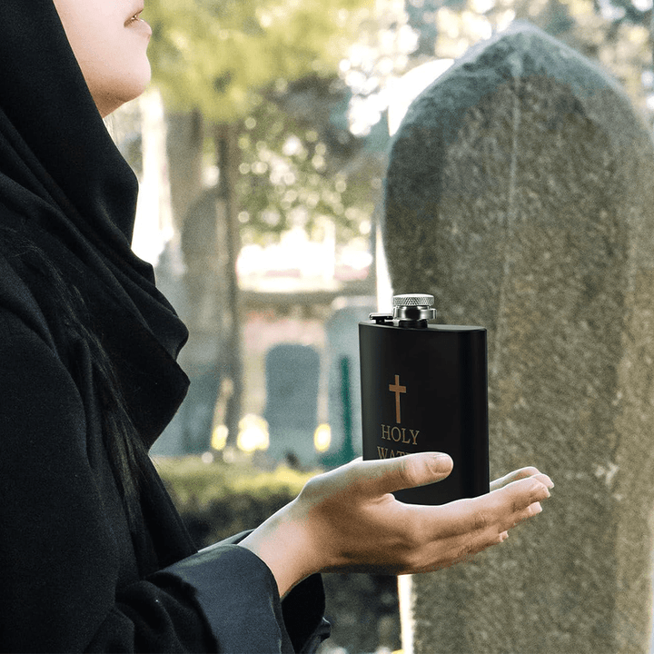 Christian Art Black Holy Water Portable Alcohol Drinking Flask - image 5