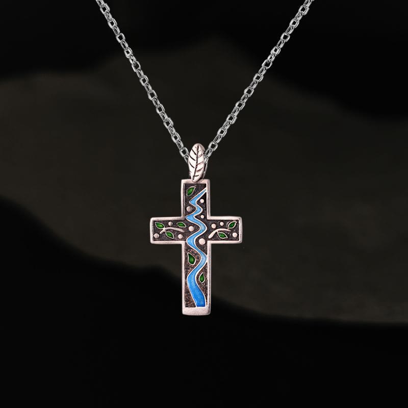 Christianartworkshop Fresh Style Creekside Tree Enamel Cross Necklace - Creekside Tree - image 1
