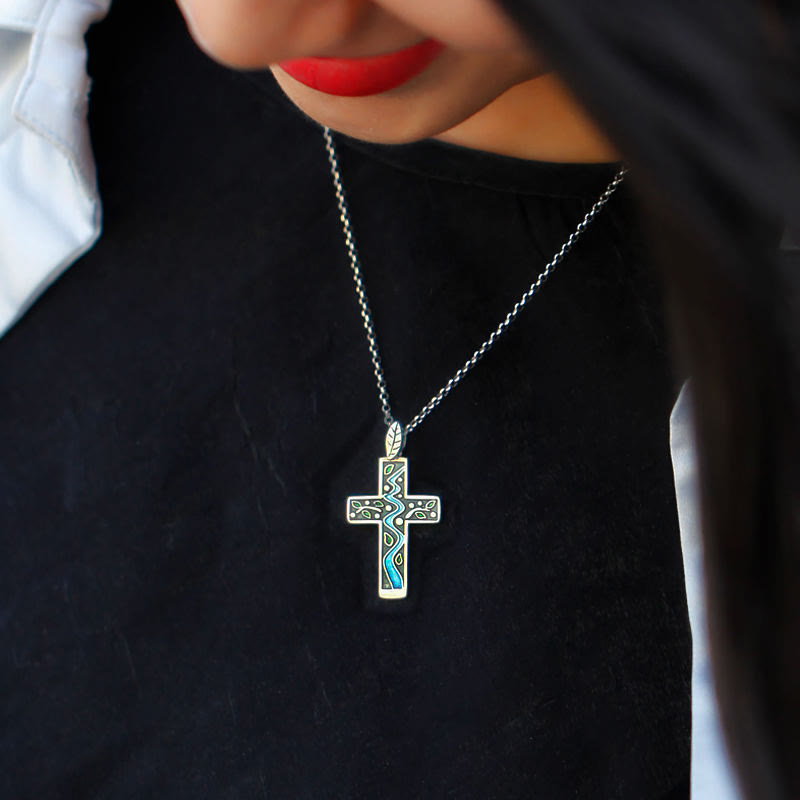 Christianartworkshop Fresh Style Creekside Tree Enamel Cross Necklace - image 2