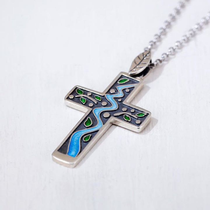 Christianartworkshop Fresh Style Creekside Tree Enamel Cross Necklace - image 4