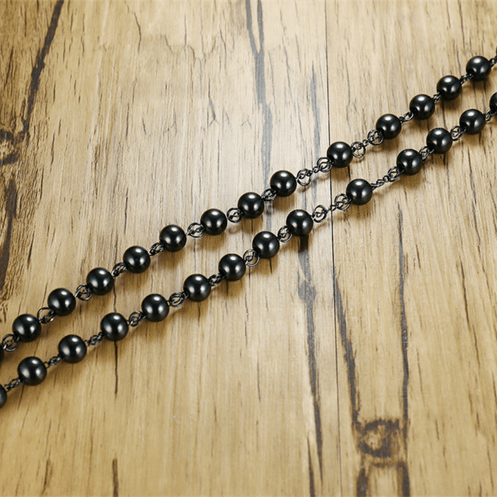 Christianartworkshop Our Lady of Grace & Crucifix of 8 mm Round Black Steel Ball Alloy Chain Rosary - image 3
