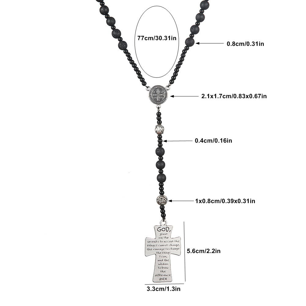 Christianartworkshop St. Benedict Medal & Cross of 8 mm Round Black Volcanic Stone Nylon Cord Rosary - image 4