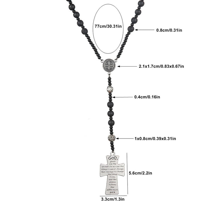 Christianartworkshop St. Benedict Medal & Cross of 8 mm Round Black Volcanic Stone Nylon Cord Rosary - image 4