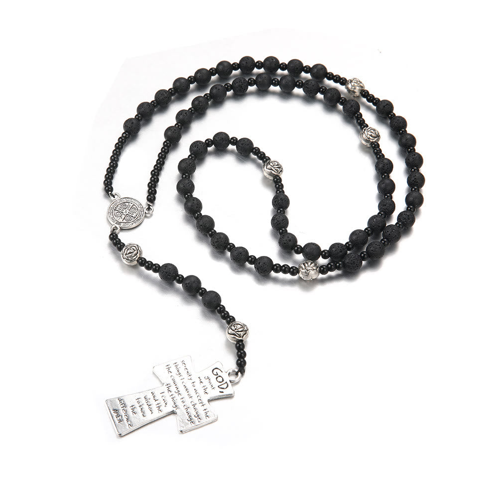 Christianartworkshop St. Benedict Medal & Cross of 8 mm Round Black Volcanic Stone Nylon Cord Rosary - image 3
