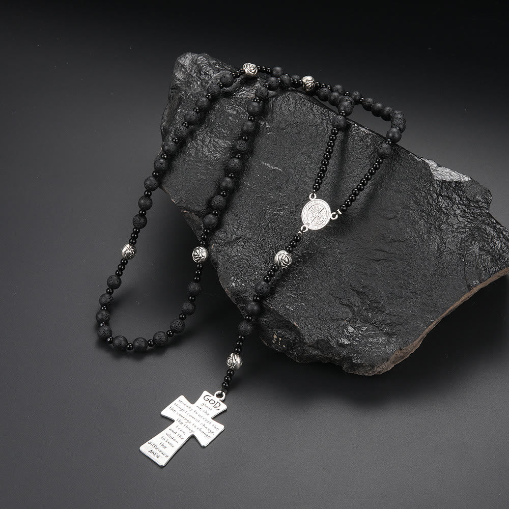 Christianartworkshop St. Benedict Medal & Cross of 8 mm Round Black Volcanic Stone Nylon Cord Rosary - image 2