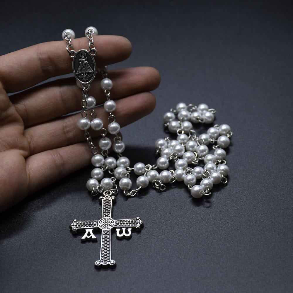 Christianartworkshop San Juan del Valle Medal & Cross of 6 mm Round White Glass Alloy Chain Rosary - image 4