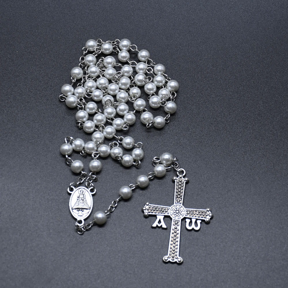 Christianartworkshop San Juan del Valle Medal & Cross of 6 mm Round White Glass Alloy Chain Rosary - image 2