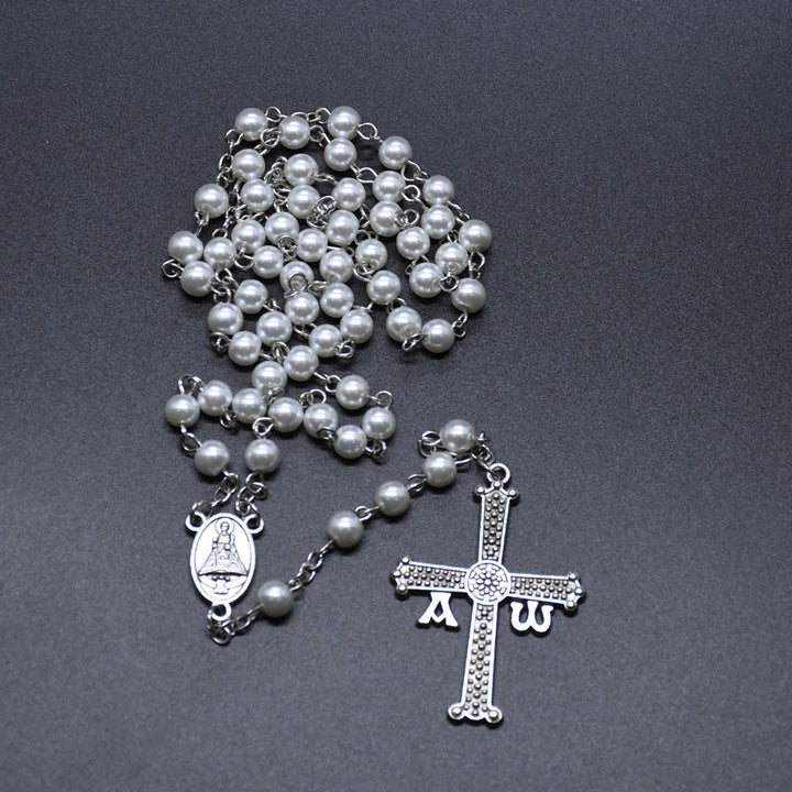 Christianartworkshop San Juan del Valle Medal & Cross of 6 mm Round White Glass Alloy Chain Rosary - image 2