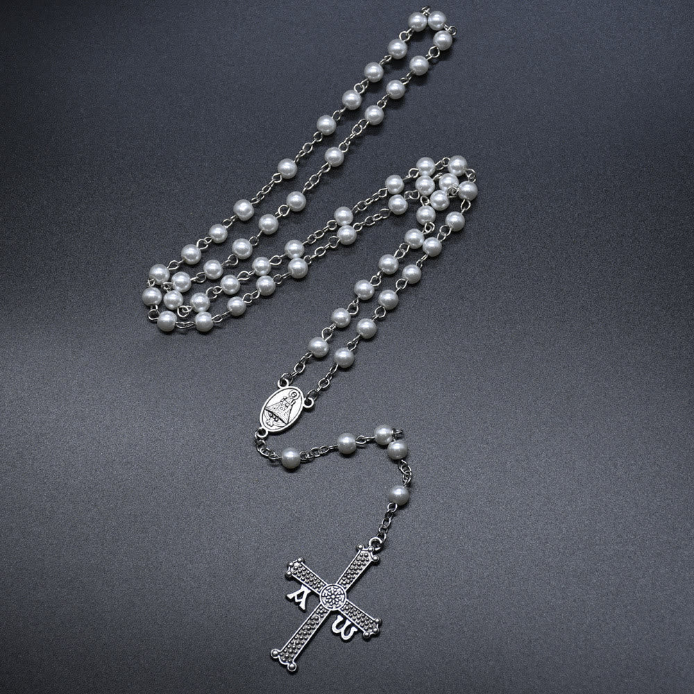 Christianartworkshop San Juan del Valle Medal & Cross of 6 mm Round White Glass Alloy Chain Rosary - image 3