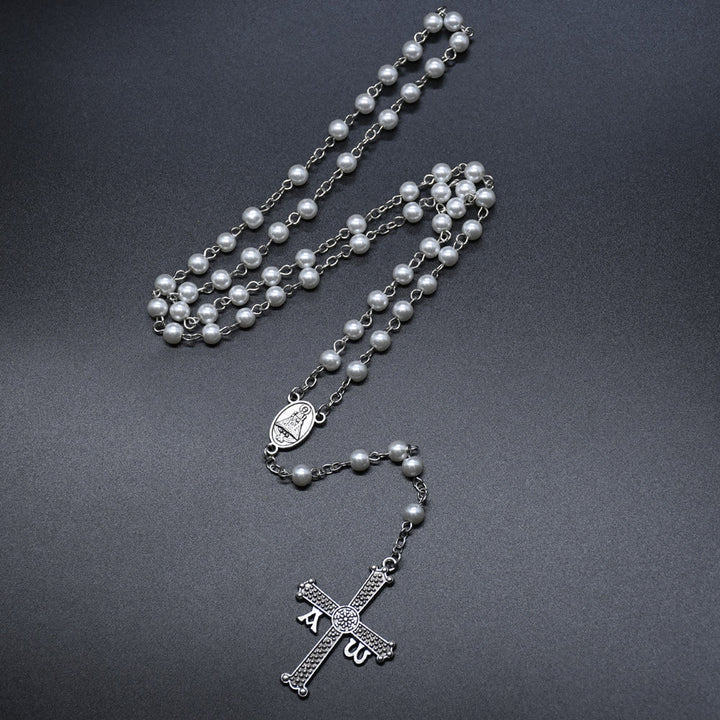 Christianartworkshop San Juan del Valle Medal & Cross of 6 mm Round White Glass Alloy Chain Rosary - image 3