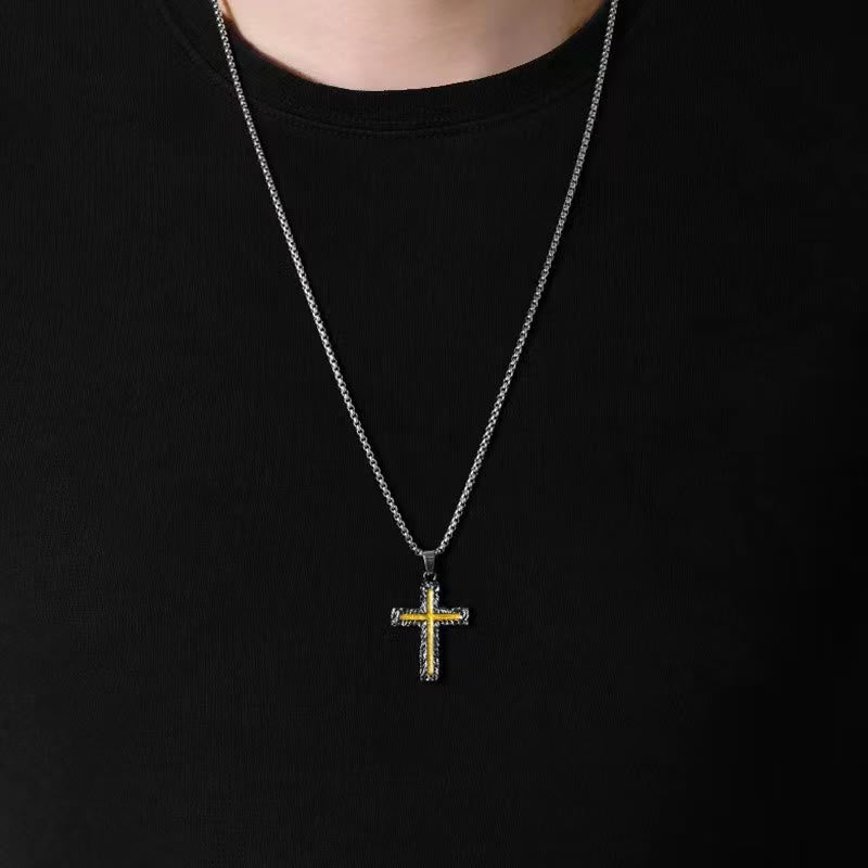 Christianartworkshop Minimalist Style Silver-golden Lava Cross Pendant Necklace - image 4