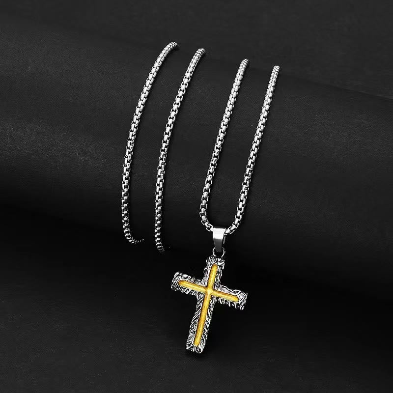 Christianartworkshop Minimalist Style Silver-golden Lava Cross Pendant Necklace - image 2