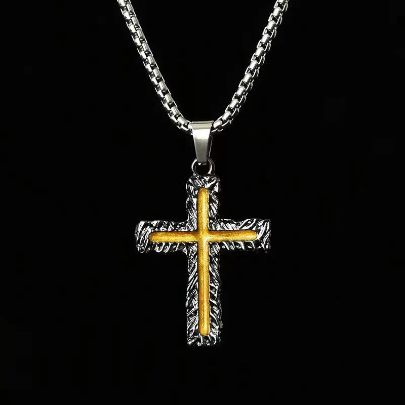 Christianartworkshop Minimalist Style Silver-golden Lava Cross Pendant Necklace - Silver-golden - image 1
