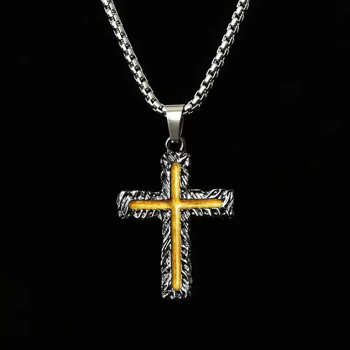 Christianartworkshop Minimalist Style Silver-golden Lava Cross Pendant Necklace - Silver-golden - image 1
