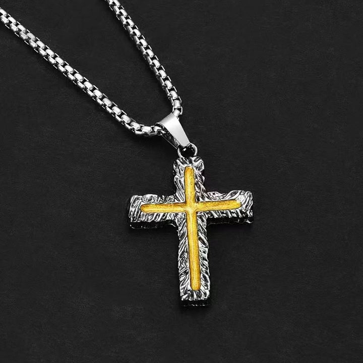 Christianartworkshop Minimalist Style Silver-golden Lava Cross Pendant Necklace - image 3