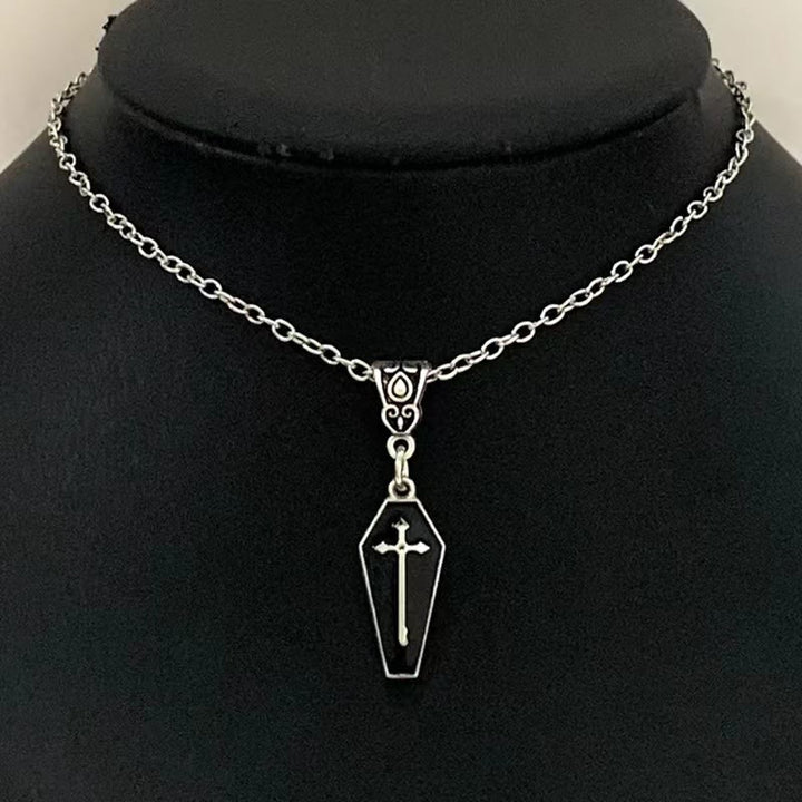 Christianartworkshop Gothic Style Red Enamel Halloween Vampire Coffin Cross Necklace - Black - image 6