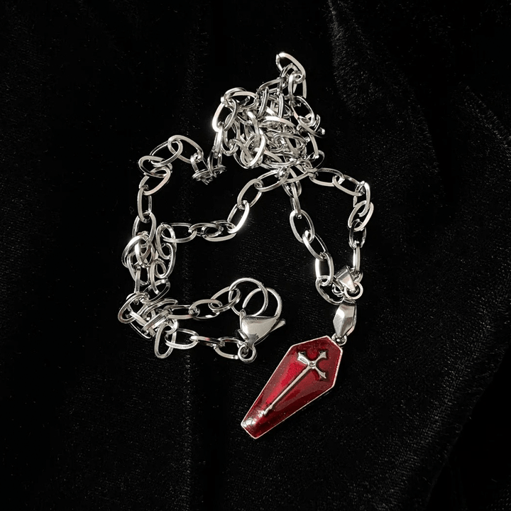 Christianartworkshop Gothic Style Red Enamel Halloween Vampire Coffin Cross Necklace - image 3