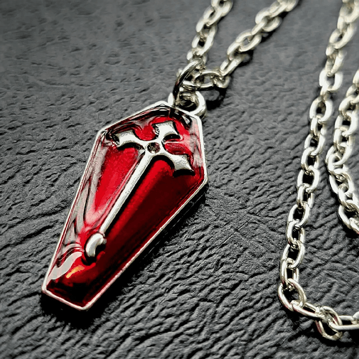 Christianartworkshop Gothic Style Red Enamel Halloween Vampire Coffin Cross Necklace - Red - image 1