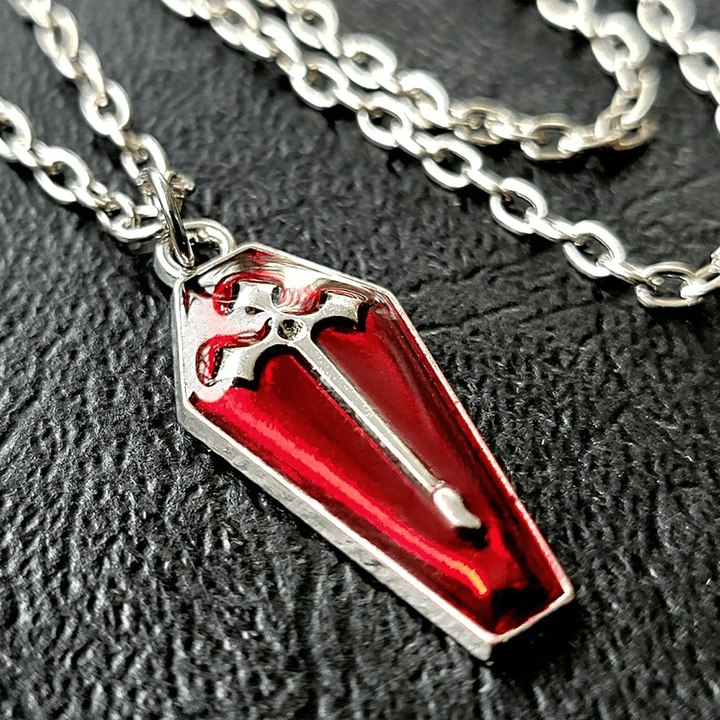 Christianartworkshop Gothic Style Red Enamel Halloween Vampire Coffin Cross Necklace - image 2