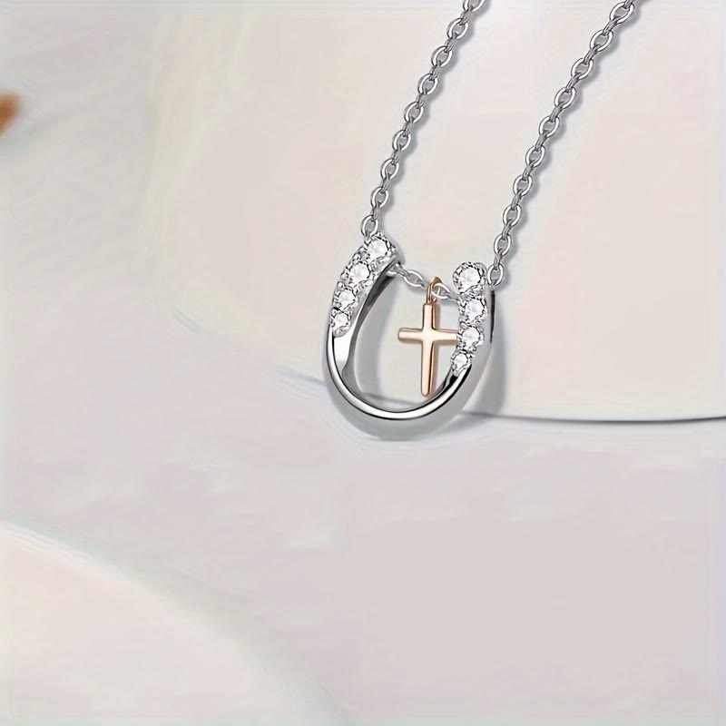 Christianartworkshop Minimalist Style Hollow Horseshoe Cross Pendant Necklace - image 2
