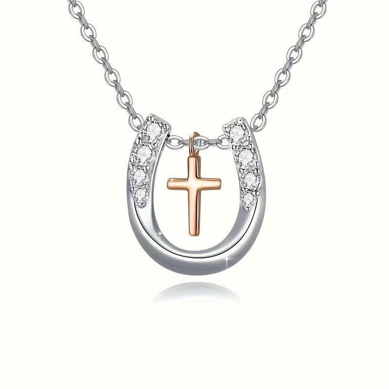 Christianartworkshop Minimalist Style Hollow Horseshoe Cross Pendant Necklace - Silver - image 1