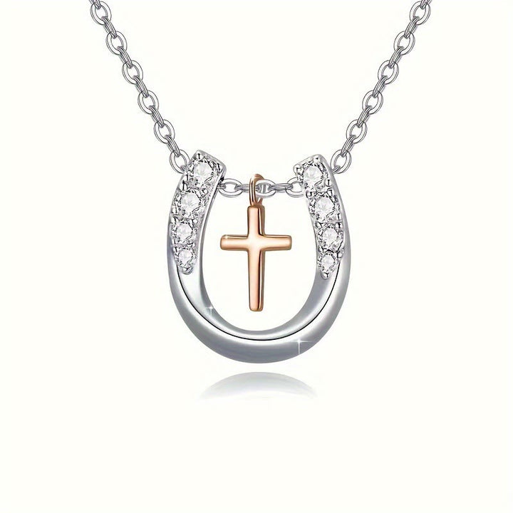 Christianartworkshop Minimalist Style Hollow Horseshoe Cross Pendant Necklace - Silver - image 1