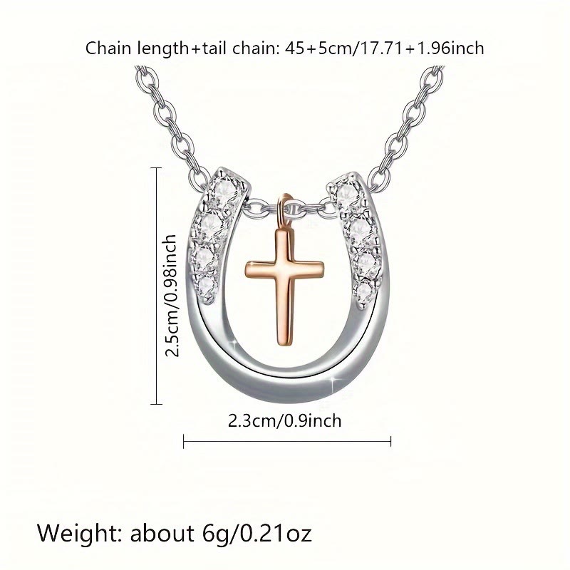 Christianartworkshop Minimalist Style Hollow Horseshoe Cross Pendant Necklace - image 5