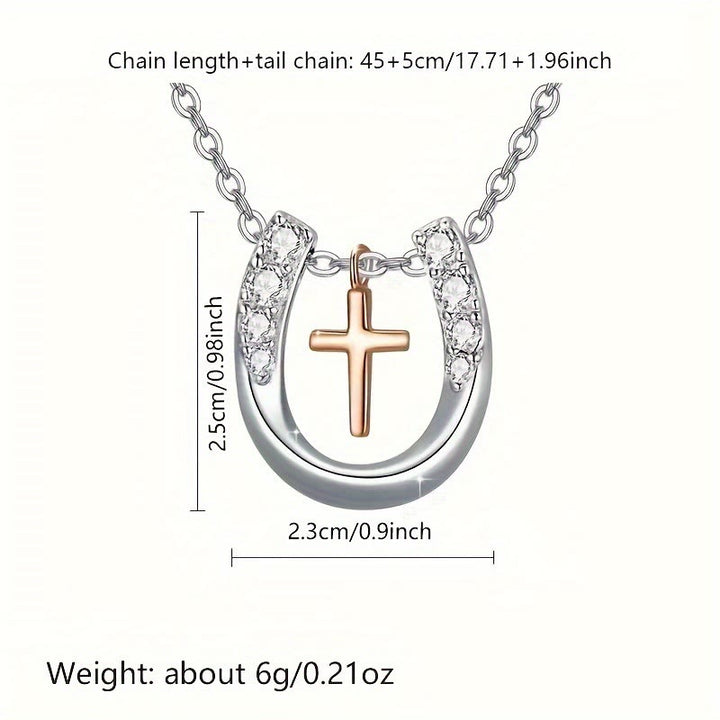 Christianartworkshop Minimalist Style Hollow Horseshoe Cross Pendant Necklace - image 5