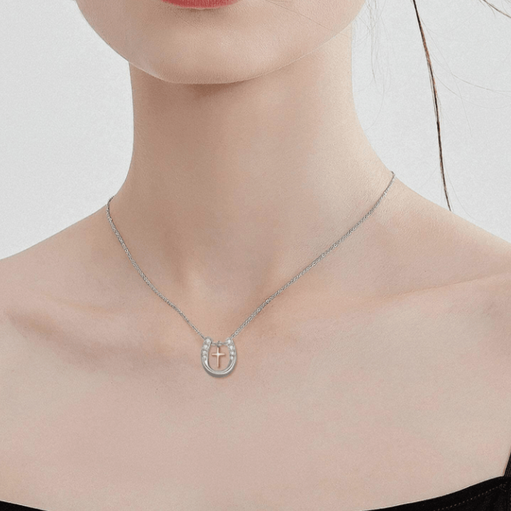 Christianartworkshop Minimalist Style Hollow Horseshoe Cross Pendant Necklace - image 3