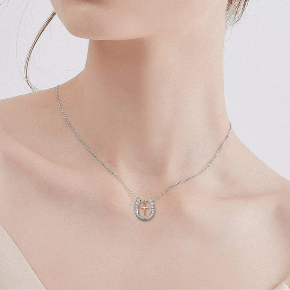 Christianartworkshop Minimalist Style Hollow Horseshoe Cross Pendant Necklace - image 4