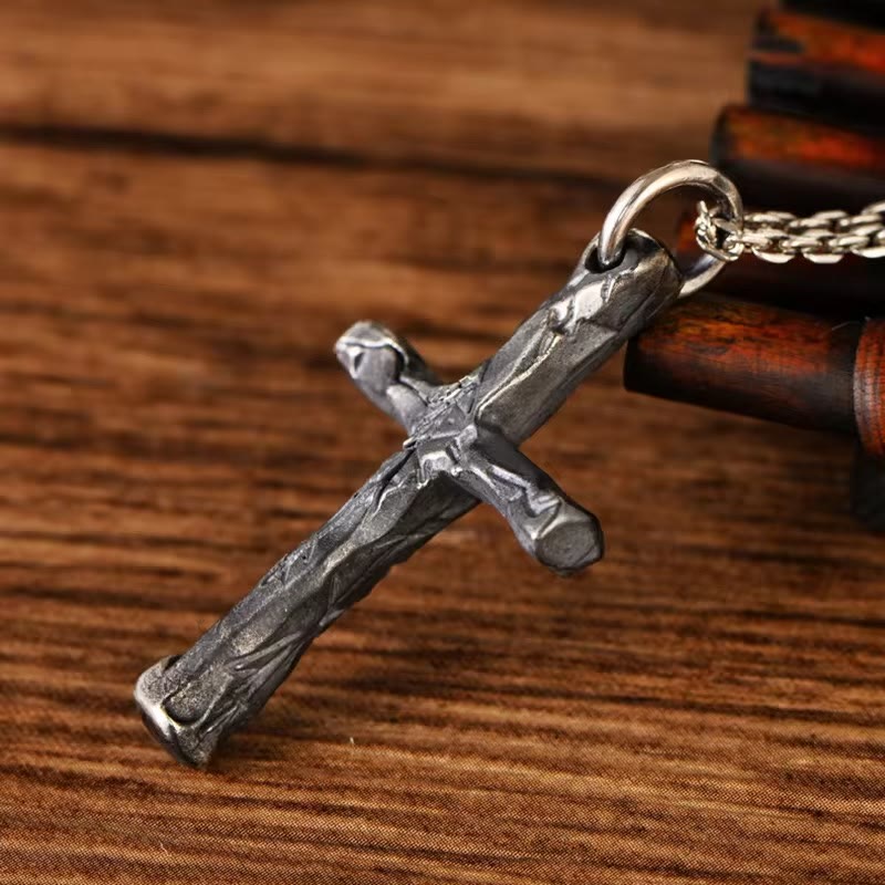 Christianartworkshop Minimalist Style Heavy Metal Cracked Cross Necklace - image 4
