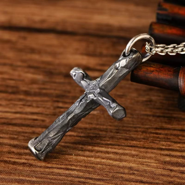 Christianartworkshop Minimalist Style Heavy Metal Cracked Cross Necklace - image 4