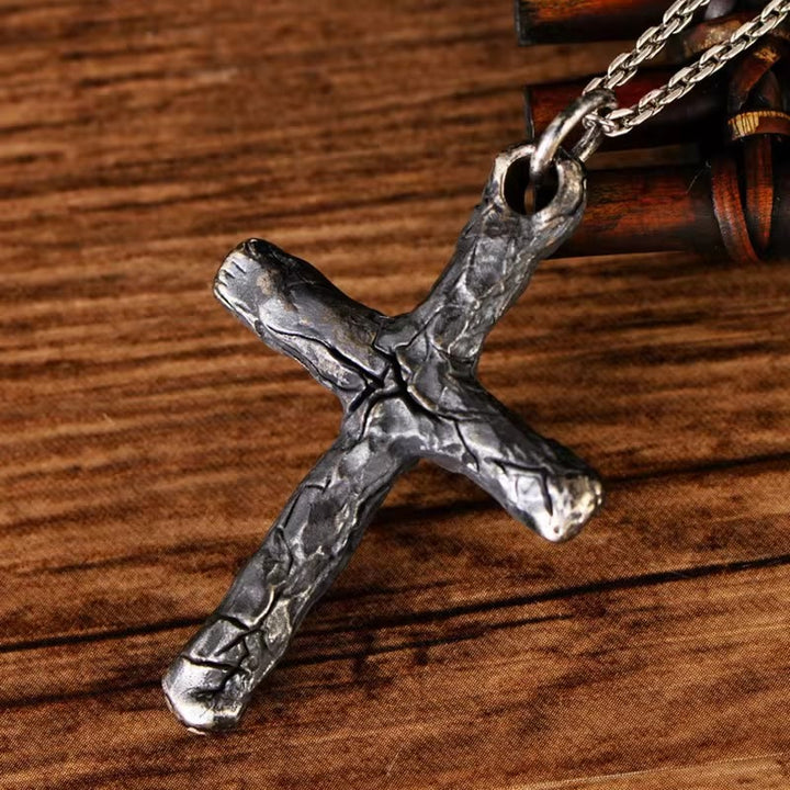 Christianartworkshop Minimalist Style Heavy Metal Cracked Cross Necklace - image 3