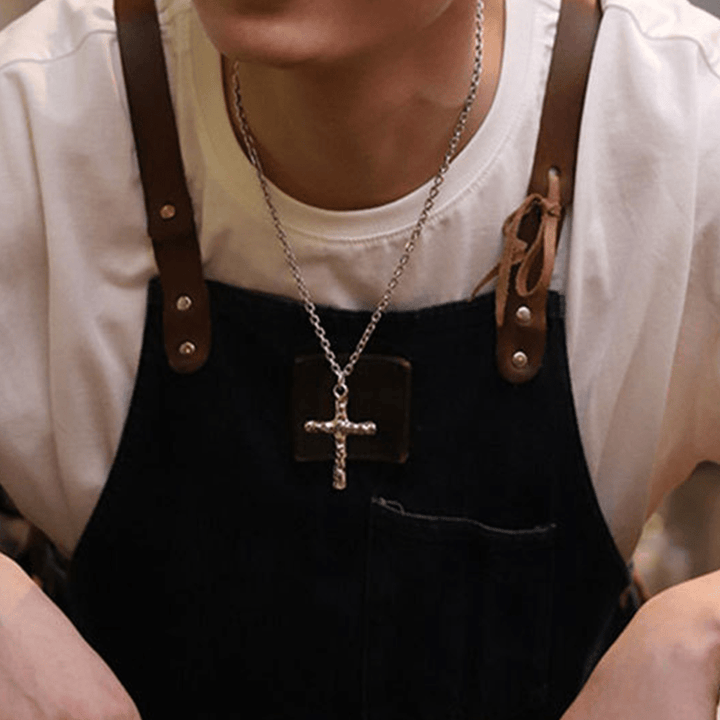 Christianartworkshop Minimalist Style Heavy Metal Cracked Cross Necklace - image 6